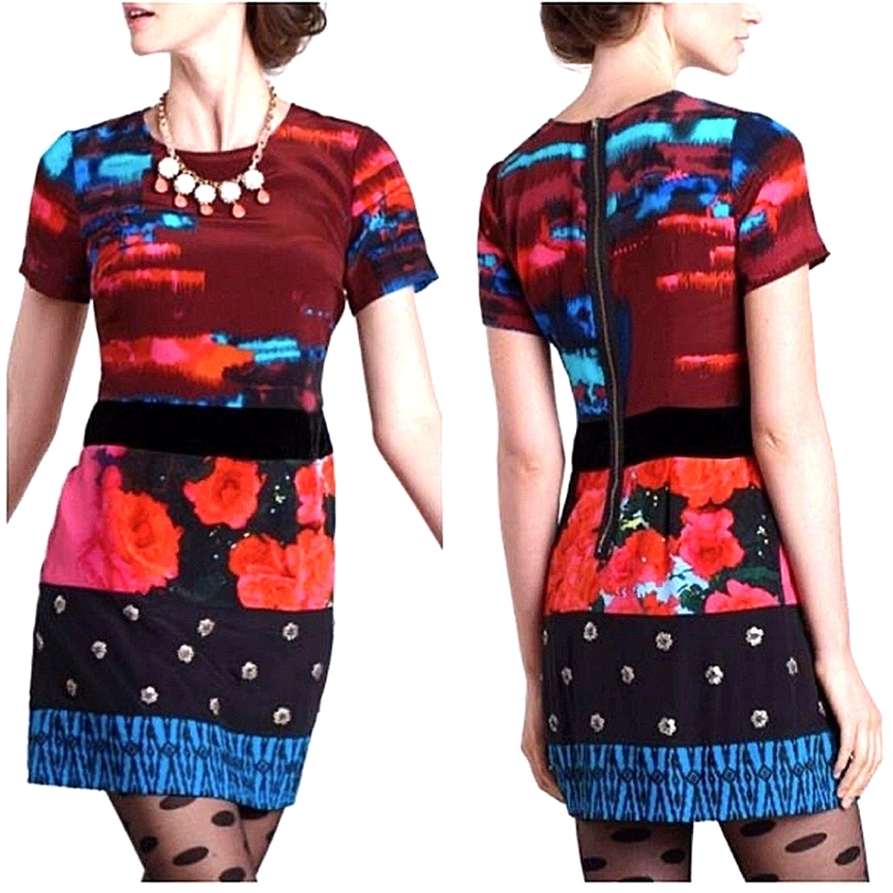 Tracy Reese Watercolor Floral Silk Shift Dress XS